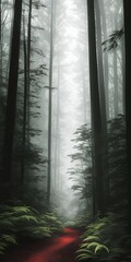 Fototapeta premium Mysterious dark forest with path. Generative AI.