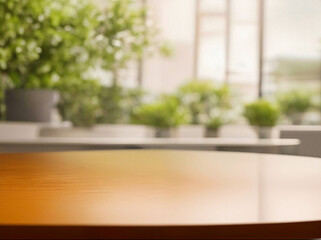 Empty wooden table blurred of background, can be used for display or montage your products