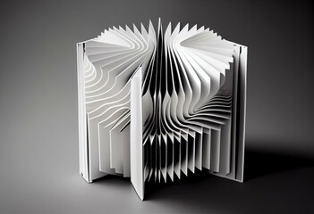Accordion fold brochure, ten page leaflet, concertina fold. blank white 3d render illustration. Generative AI