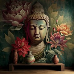 Buddha Illustration for buddha purnima and vesak day, Generative Ai - obrazy, fototapety, plakaty