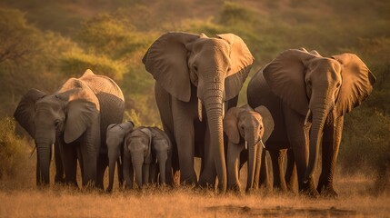 Obraz premium African Elephant Matriarch and Her Herd