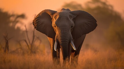 Graceful African Elephant Walking in the Sunset