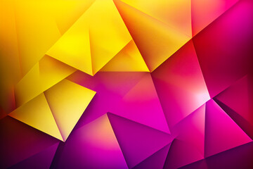 Abstract geometric background. Pink and yellow triangles abstract background. Banner or postcard background. Polygonal multi color triangle pattern. Generative AI.