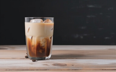 Vietnamese iced coffee sweetened condensed milk and ice in the glass. Asian summer local food and beverages. 