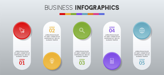 Infographics design template and icons with 5 options or 5 steps