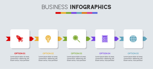 Infographics design template and icons with 5 options or 5 steps