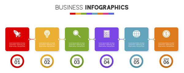 Infographics design template and icons with 6 options or 6 steps