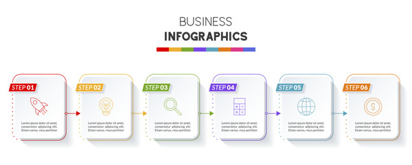 Fototapeta na wymiar Infographics design template and icons with 6 options or 6 steps