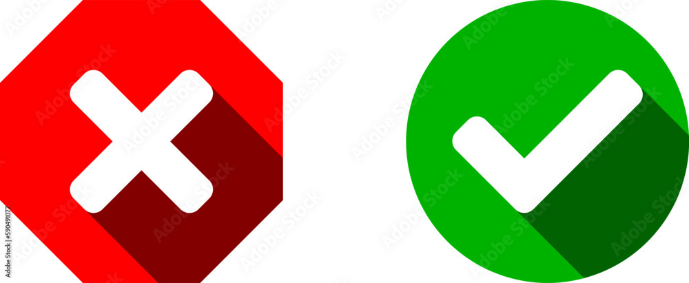 Poster yes and no or right and wrong or approved and declined icons with green check mark and red x cross s