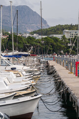 View of the mountains and the city. many yachts in the bay. Sunny summer day. Croatia. Makarska