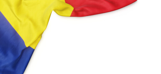 Banner with flag of Romania over transparent background. 3D rendering