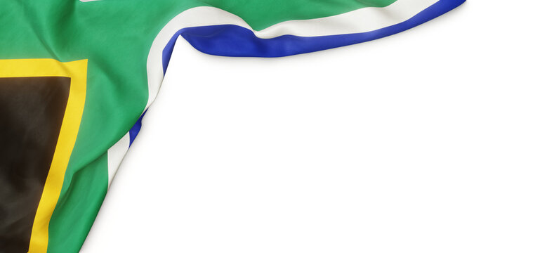 Banner with flag of South Africa over transparent background. 3D rendering