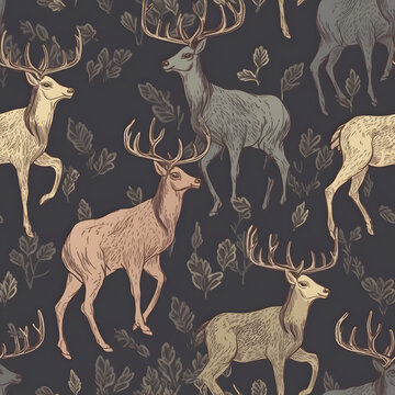 Deers Seamless Pattern illustration for fabric or prints, Generative AI