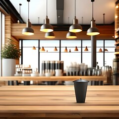 This stunning coffee shop photograph featuring a cozy shelf and table setup, generated Ai