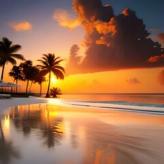 Obraz na płótnie Canvas sunset over the beach, Generated AI 
