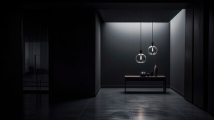 Dark and minimalistic indoor scene with dim lighting