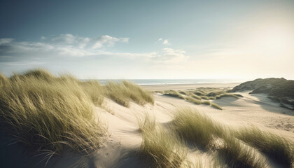 Fototapeta premium Dune setting by the coast of Denmark in the summer with lyme grass in the sand