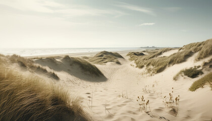 Dune setting by the coast of Denmark in the summer with lyme grass in the sand
