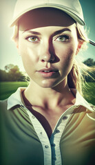 Female golfer playing golf in the summer