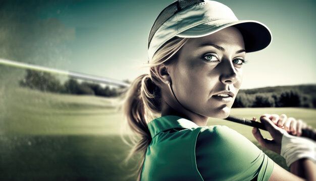 Female golfer playing golf in the summer