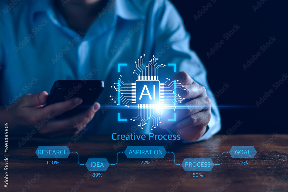 Poster ai learning machine technology concept. ai development to help work, ai learning and expert artifici