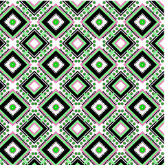 Fototapeta premium seamless pattern with shapes green and black ethnic texture style