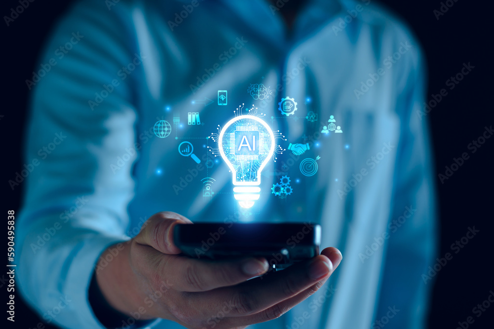 Poster ai learning machine technology concept. ai development to help work, ai learning and expert artifici