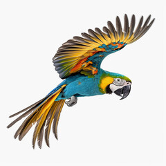 Fototapeta premium Yellow-breasted Macaw (Ara ararauna), in front of white background, AI-generated