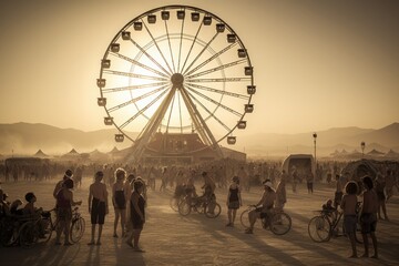 wheel in the park festival desert with crowd of people having party
