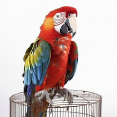 Fototapeta premium Yellow-breasted Macaw (Ara ararauna), in front of white background, AI-generated