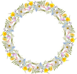 round frame with white and yellow flowers