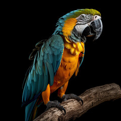 Fototapeta premium Blue-breasted Macaw (Ara ararauna), against black background, AI-generated