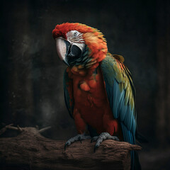Fototapeta premium Blue-breasted Macaw (Ara ararauna), against black background, AI-generated