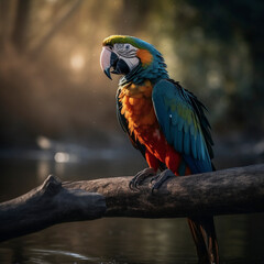 Blue-breasted Macaw (Ara ararauna), in natural environment, AI-generated