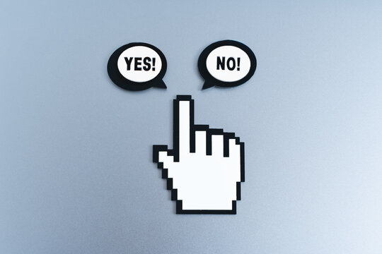 Mouse Hand Cursor with Yes and No Icons for Selection - Powered by Adobe