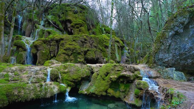 Cascade of Barrio Lucio. World geological heritage by UNESCO. Las Loras Geopark. Burgos. Castile and Leon. Spain, Europe