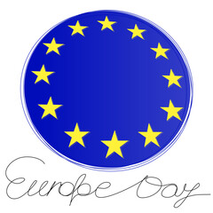 Europe Day in one line on a white background. Blue flag with stars. Square vector illustration for post.