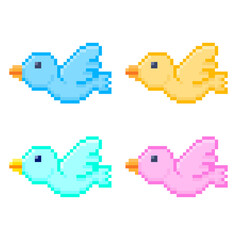 Pixel Illustration of birds in 4 colors