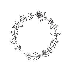 Vector wreath with doodle flowers. Hand drawn wreath with many summer flowers isolated