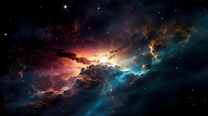Fototapeta premium Space scene with planets, stars and nebula. Abstract space background with nebula and stars. Generative AI technology.