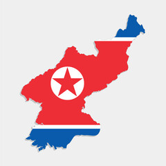 north korea map with flag on gray background