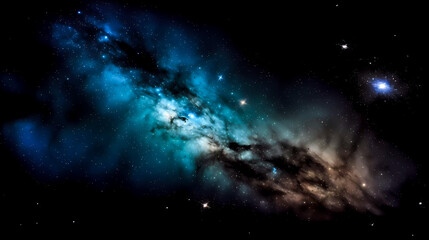 Naklejka premium Space scene with planets, stars and nebula. Abstract space background with nebula and stars. Generative AI technology.