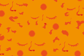 Abstract orange background with eyes. Psychedelic Art. Crazy backdrop. Vector illustration. Futuristic Background. Dali style.