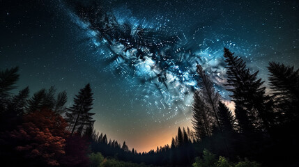Fototapeta na wymiar Generate a description of a beautiful night sky in 200 words. Leave only nouns and adjectives. Separate words with commas. Generative AI