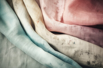 A stack of bright collection of textile samples. Fabric texture background. Generative Ai.