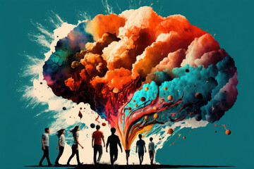 Diverse business team performing a brainstorming session, creative Idea generation concept, generative AI
