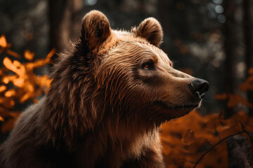 A bear in a forest during autumn. Generative AI