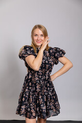 beautiful woman posing on a white background