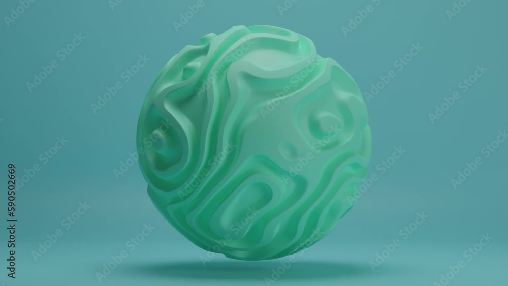 Poster loop 3d animation of an abstract sphere. the surface of the ball is cut by bends and waves. the text