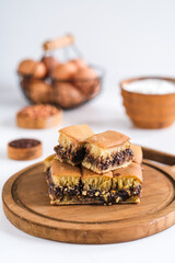 martabak manis, martabak terang bulan is large pancake  filled chocolate and peanut, Indonesian snack.
